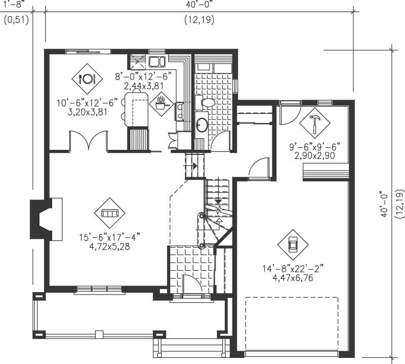 Floor Plan First Story of Multi-Level Plan #157-1149