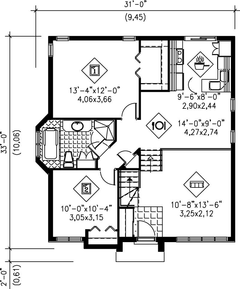 Floor Plan First Story of Ranch Plan #157-1150