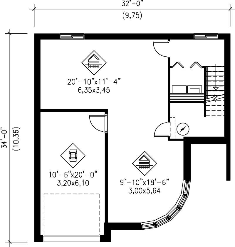 Floor Plan Basement of Bungalow Plan #157-1152