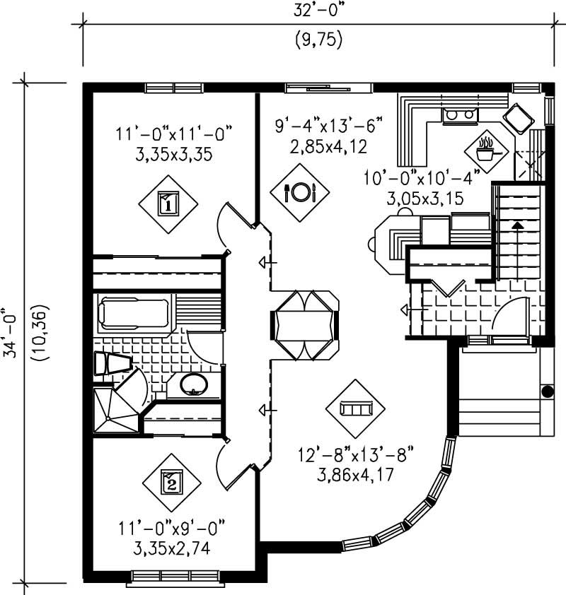 Floor Plan First Story of Bungalow Plan #157-1152