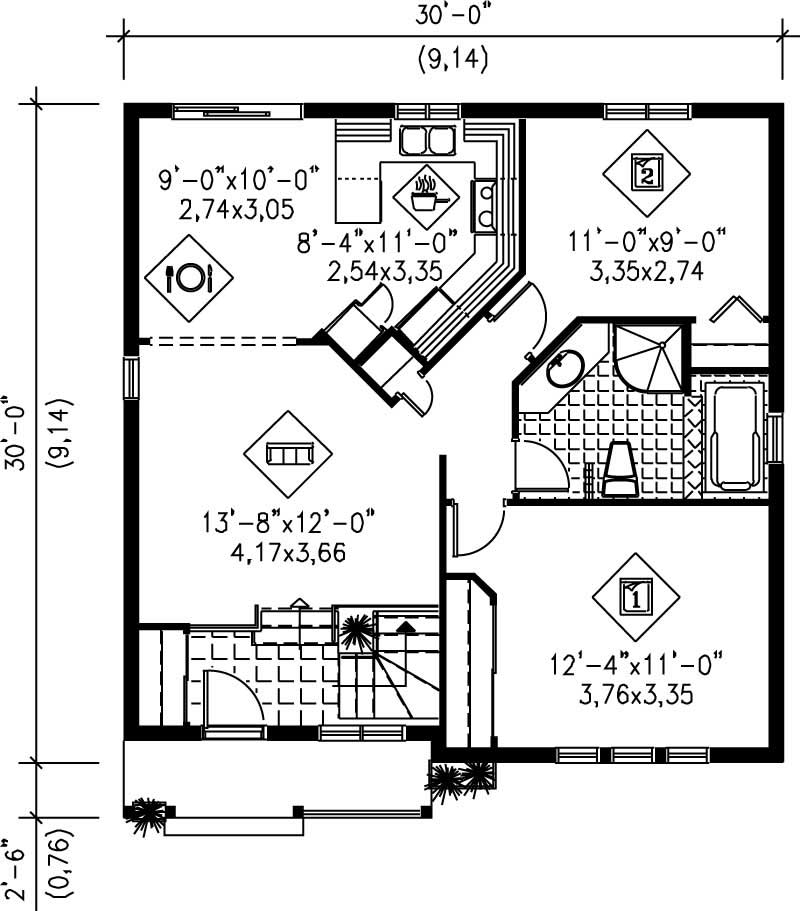 Floor Plan First Story of Ranch Plan #157-1155