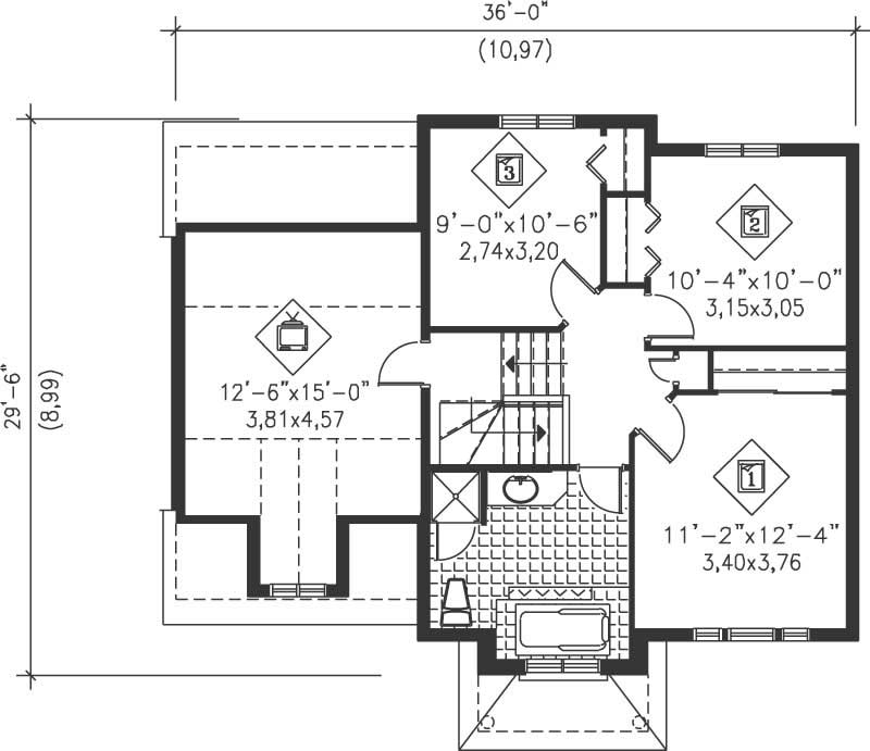 Floor Plan Second Story of Small House Plans #157-1156