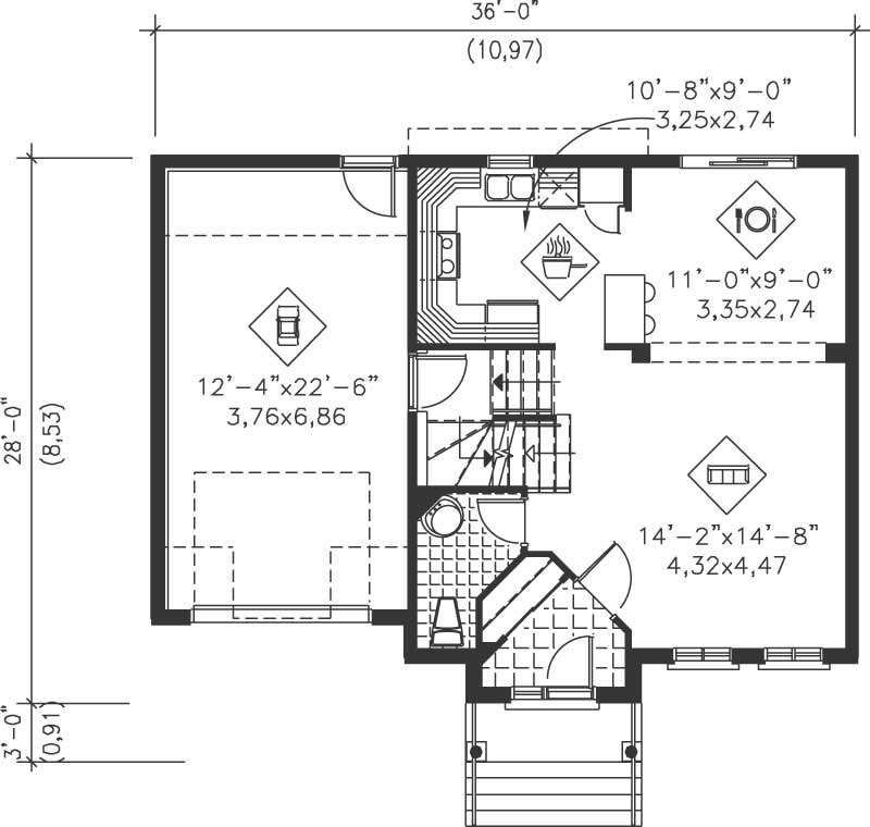 Floor Plan First Story of Small House Plans #157-1156