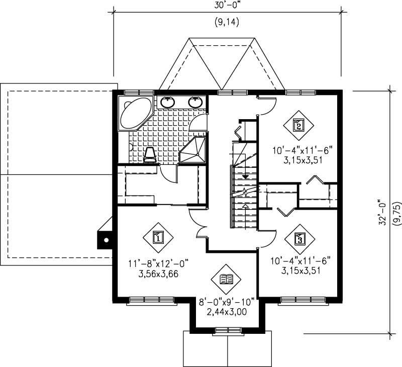 Floor Plan Second Story of Ranch Plan #157-1157