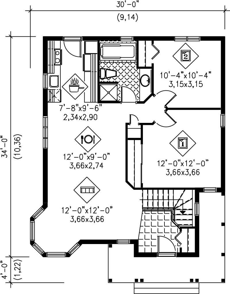 Floor Plan First Story of Bungalow Plan #157-1159