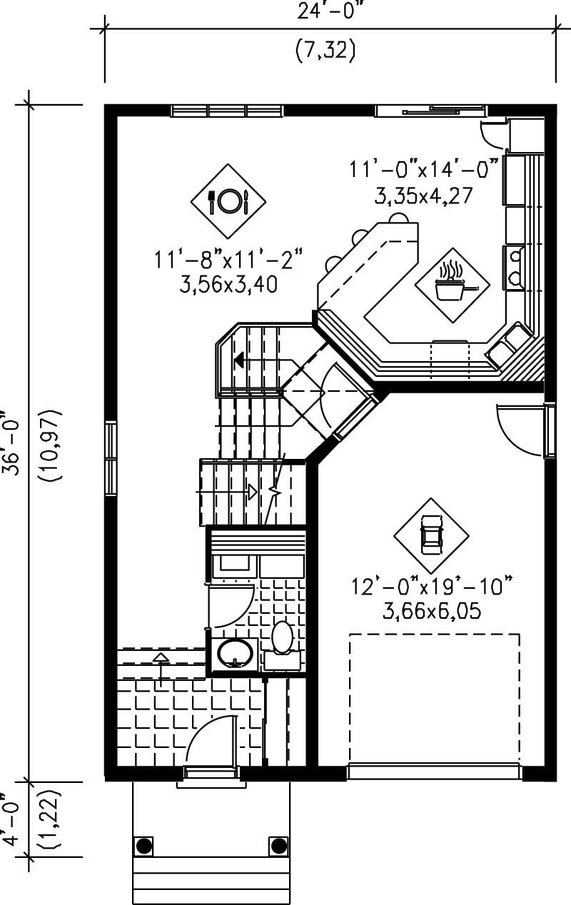 Floor Plan First Story of Ranch Plan #157-1161