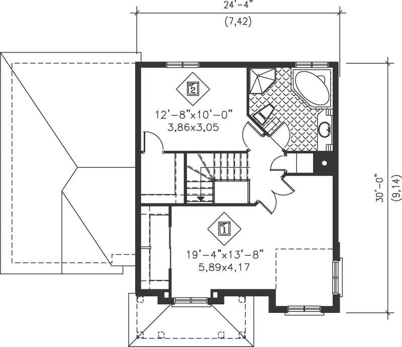 Floor Plan Second Story of European Plan #157-1162