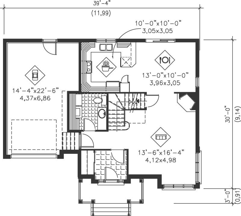 Floor Plan First Story of European Plan #157-1162