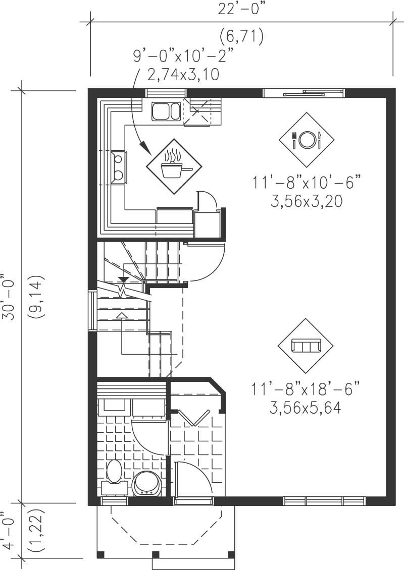 Floor Plan First Story of Small House Plans #157-1163