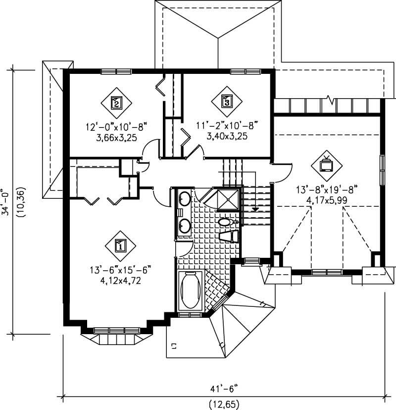 Floor Plan Upper Level of Traditional Plan #157-1164