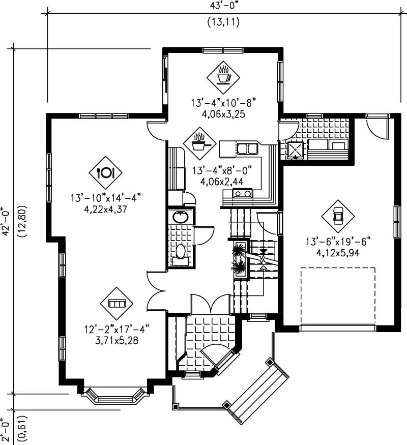 Floor Plan Main Level of Traditional Plan #157-1164