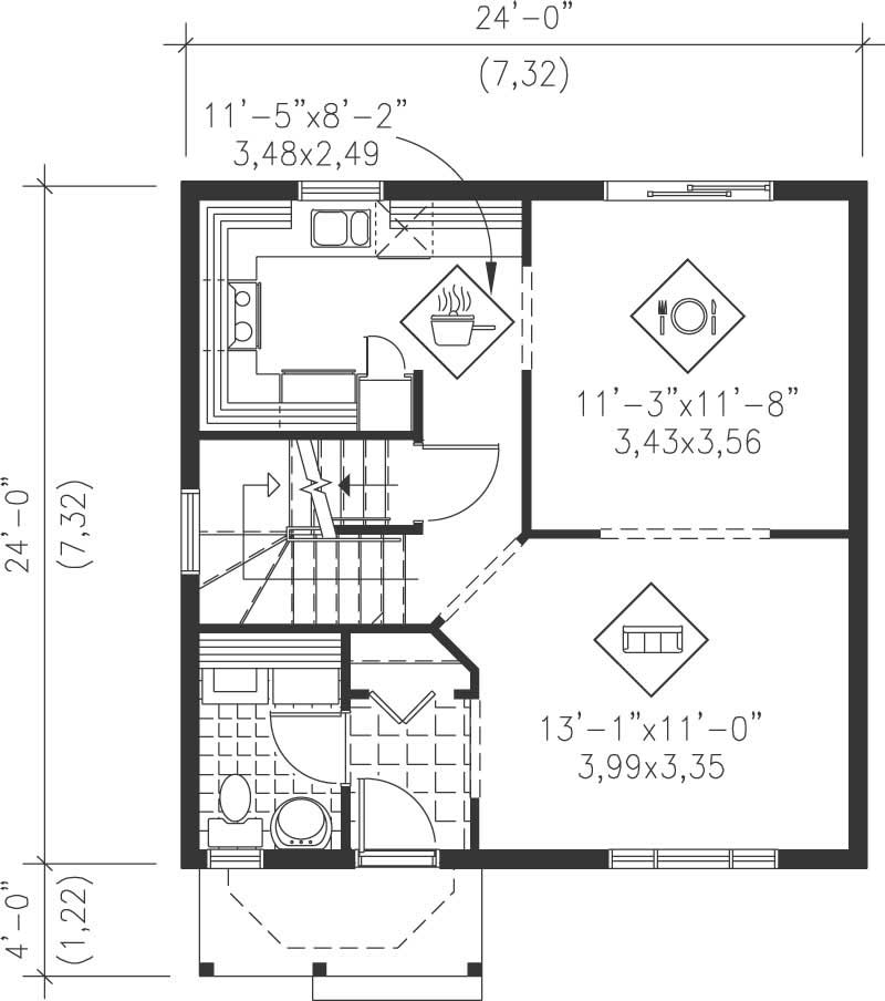 Floor Plan First Story of Ranch Plan #157-1165