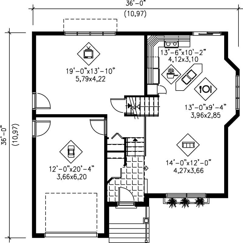 Floor Plan First Story of Small House Plans #157-1166
