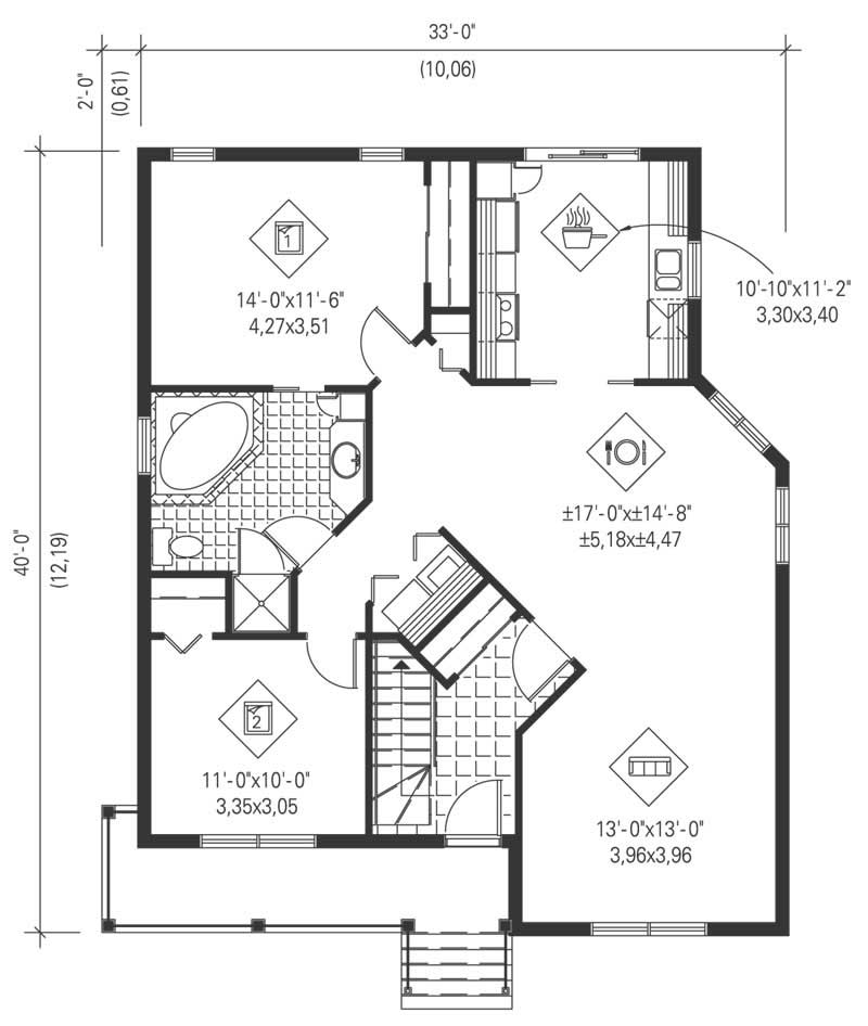 Floor Plan First Story of Bungalow Plan #157-1167
