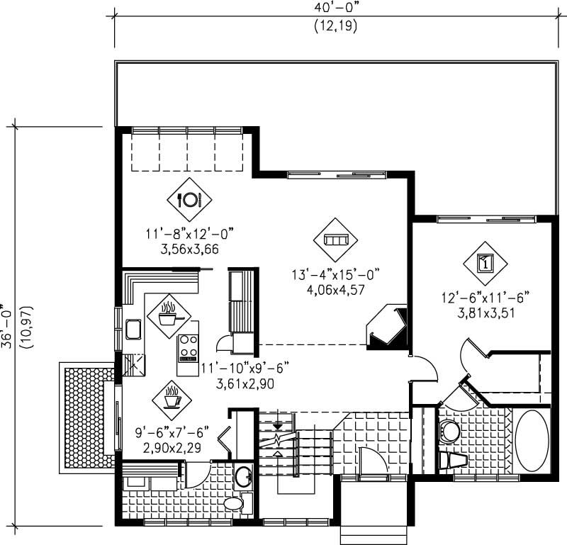 Floor Plan First Story of Country Plan #157-1168
