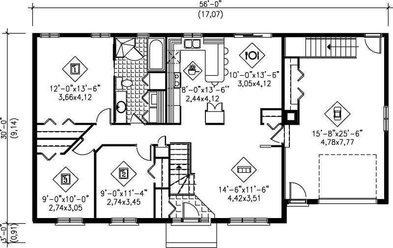 Floor Plan First Story of Ranch Plan #157-1169