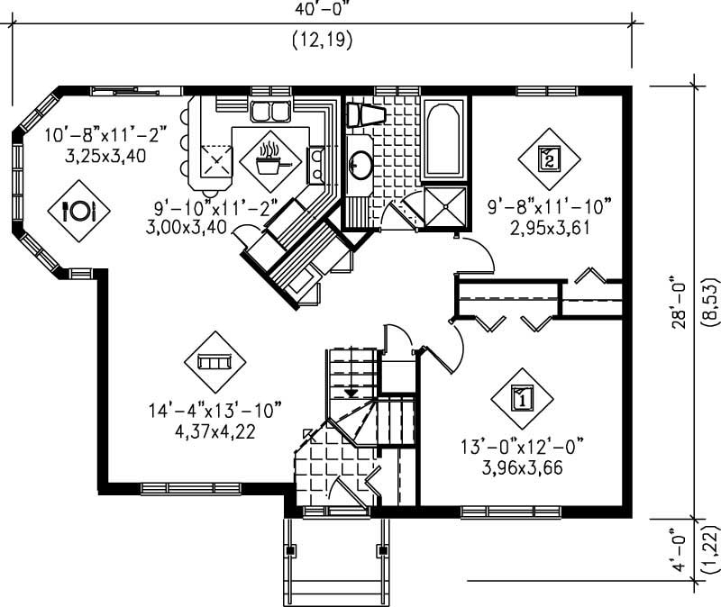 Floor Plan First Story of Ranch Plan #157-1170
