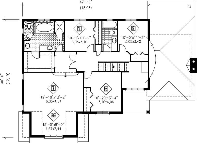 Floor Plan Second Story of Multi-Level Plan #157-1174