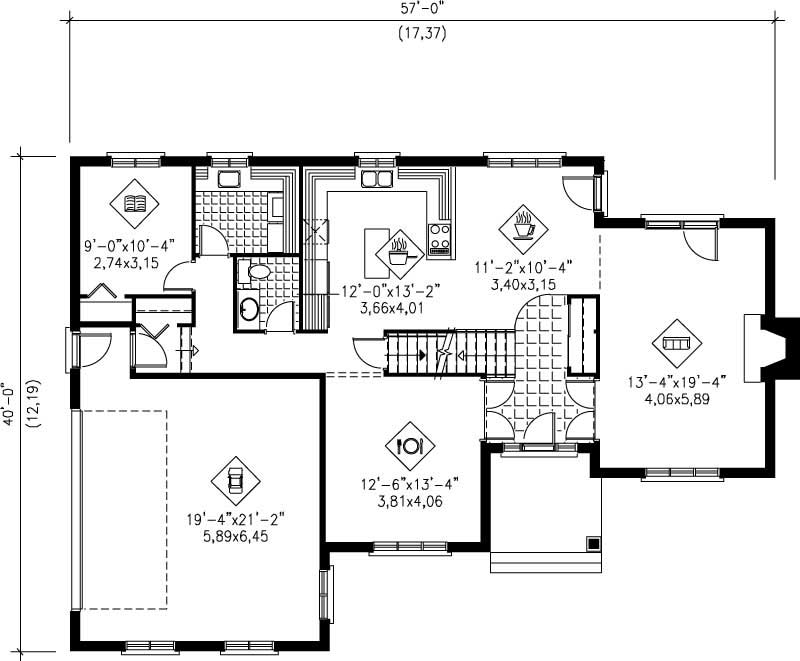 Floor Plan First Story of Multi-Level Plan #157-1174