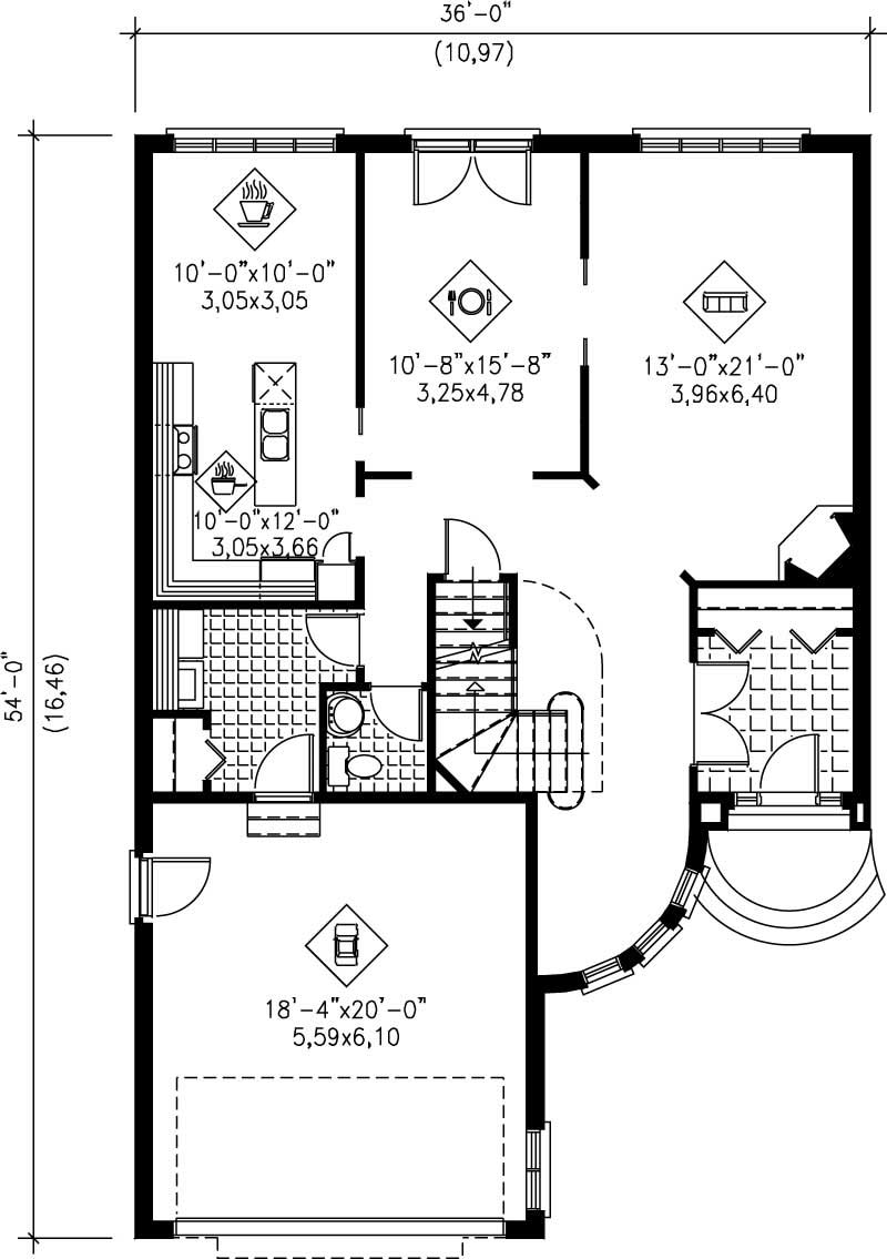 Floor Plan First Story of European Plan #157-1175