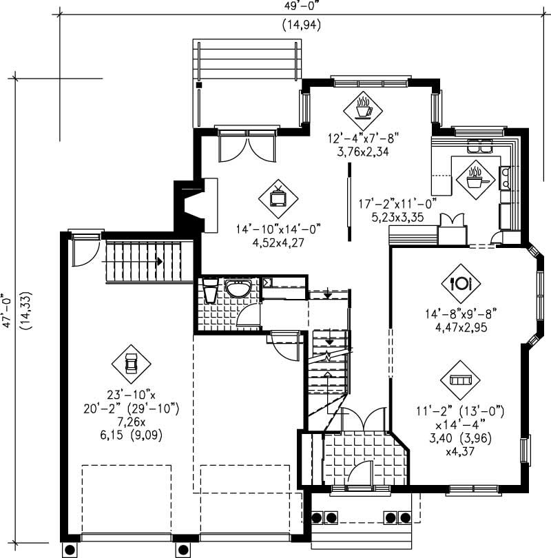 Floor Plan First Story of European Plan #157-1177