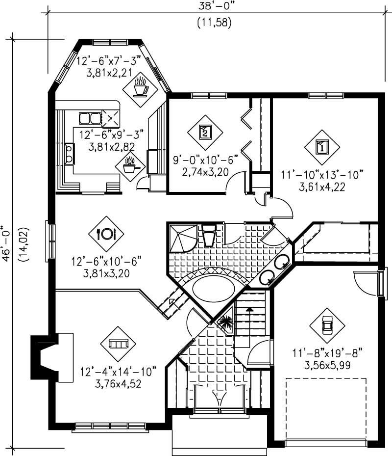 Floor Plan First Story of Bungalow Plan #157-1178