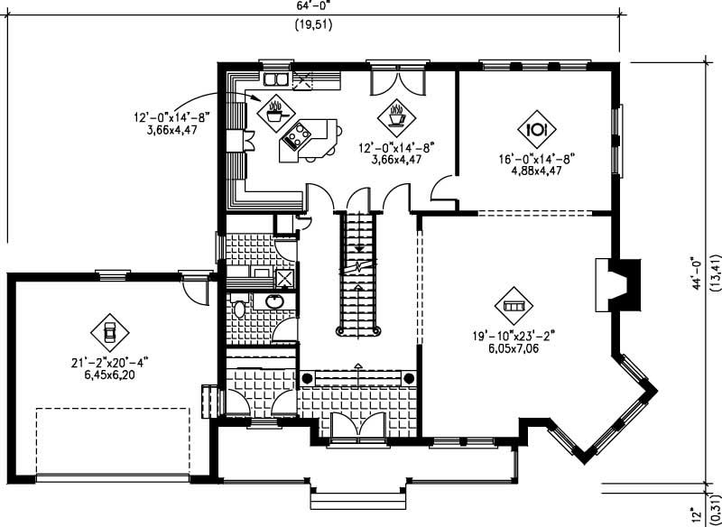Floor Plan First Story of European Plan #157-1182