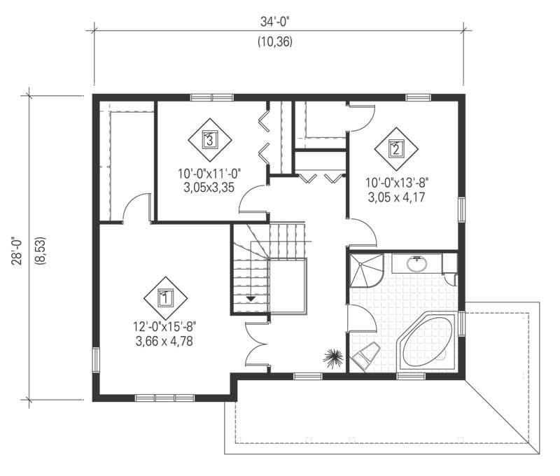 Floor Plan Second Story of Country Plan #157-1183