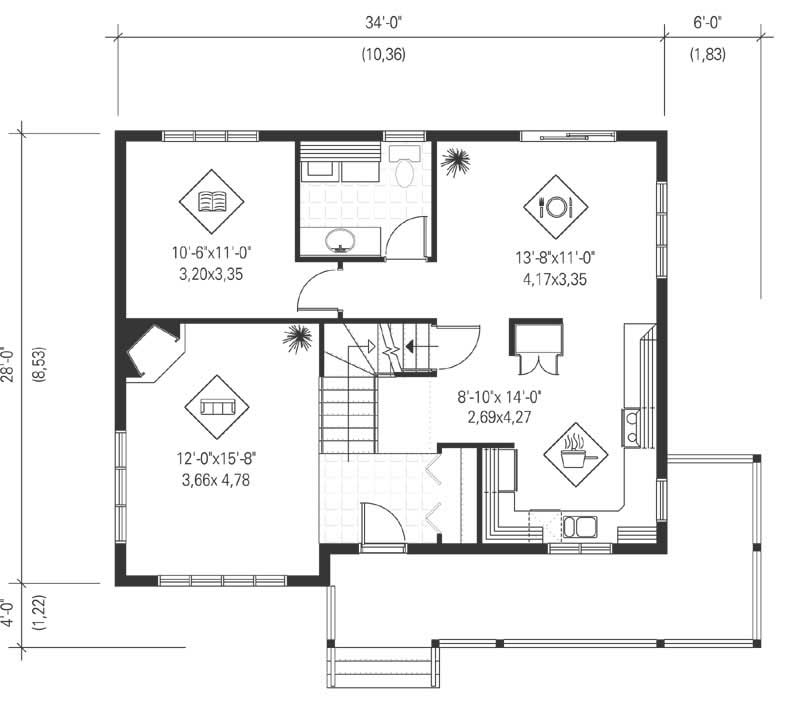Floor Plan First Story of Country Plan #157-1183