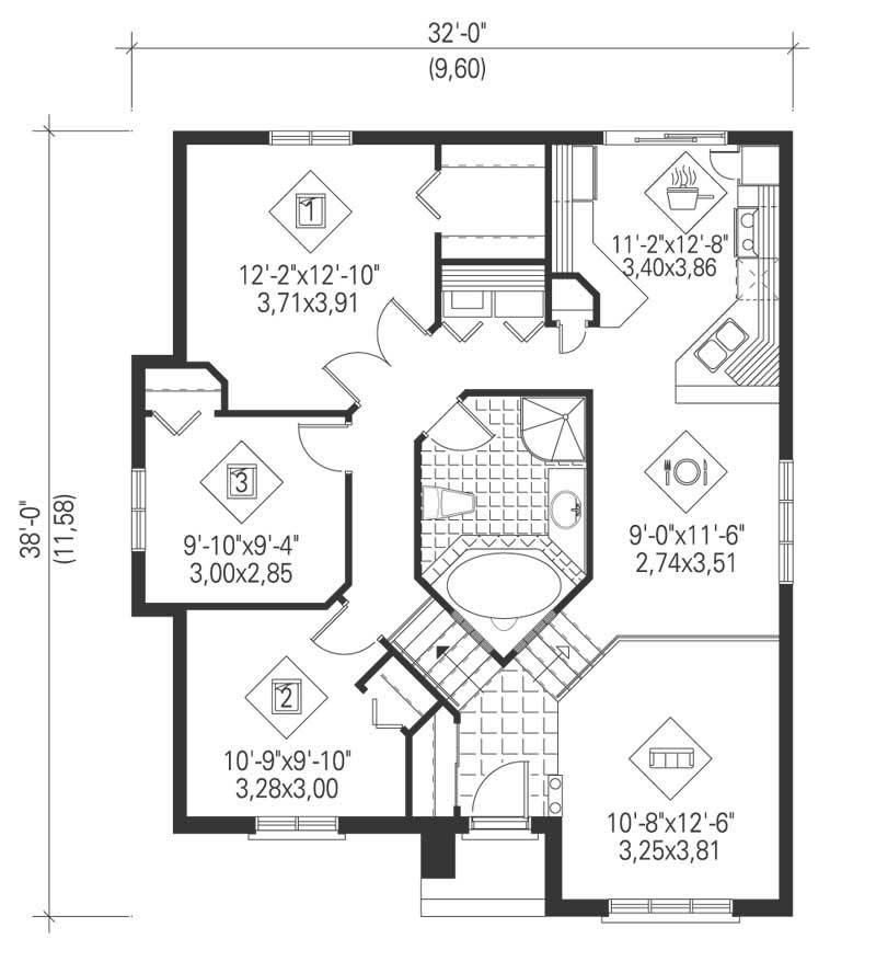 Floor Plan First Story of European Plan #157-1185