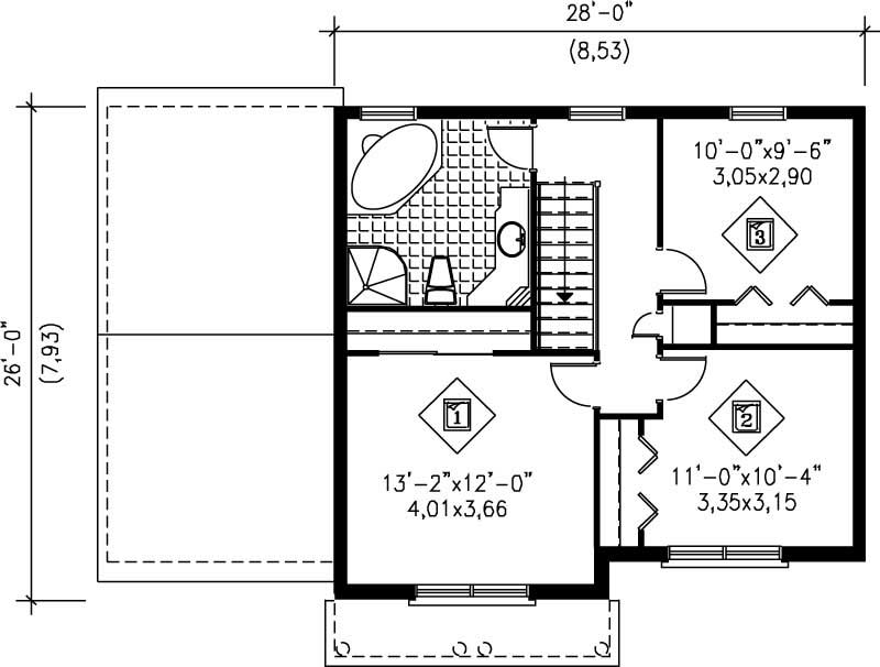 Floor Plan Second Story of Multi-Level Plan #157-1186