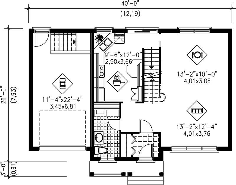 Floor Plan First Story of Multi-Level Plan #157-1186