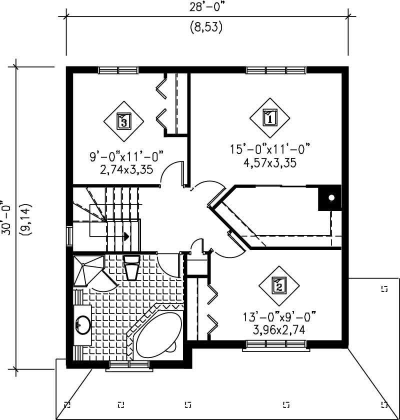 Floor Plan Second Story of Country Plan #157-1187