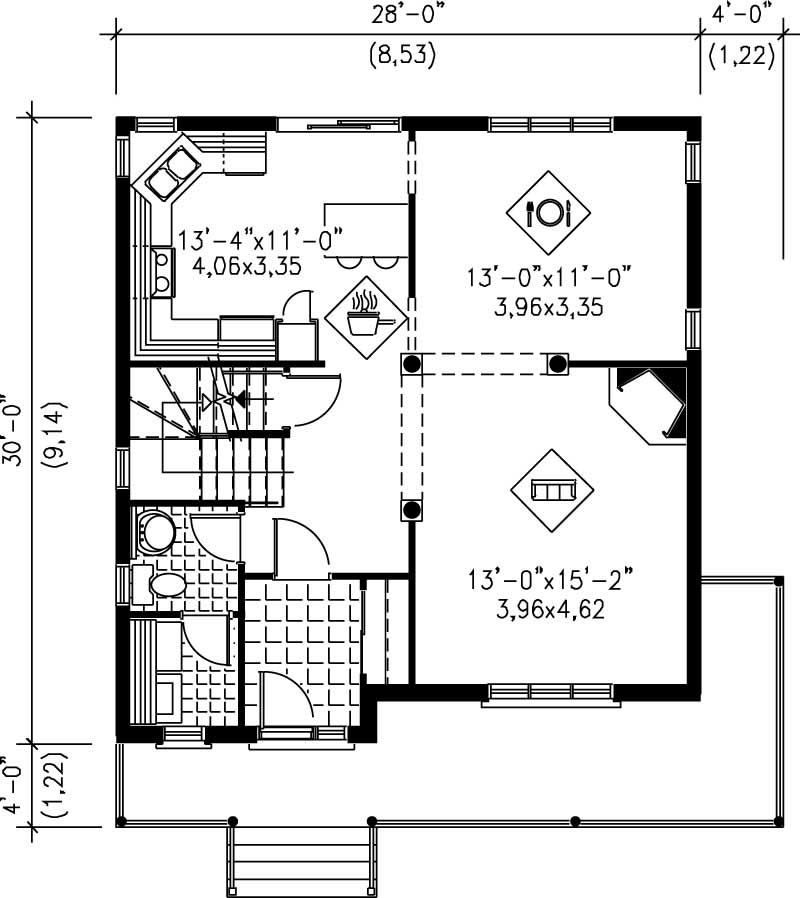 Floor Plan First Story of Country Plan #157-1187