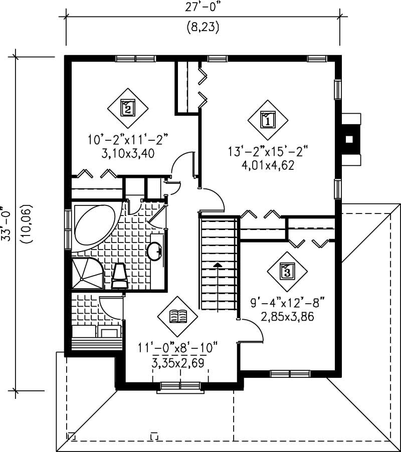 Floor Plan Second Story of Multi-Level Plan #157-1190