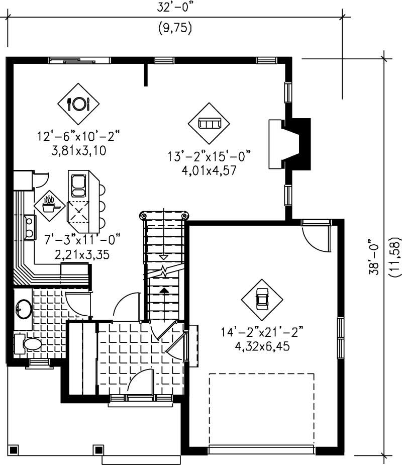 Floor Plan First Story of Multi-Level Plan #157-1190