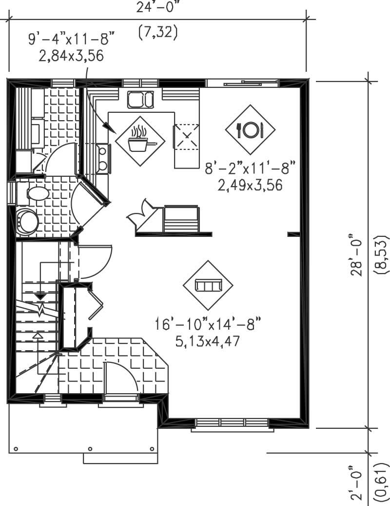 Floor Plan First Story of Ranch Plan #157-1192