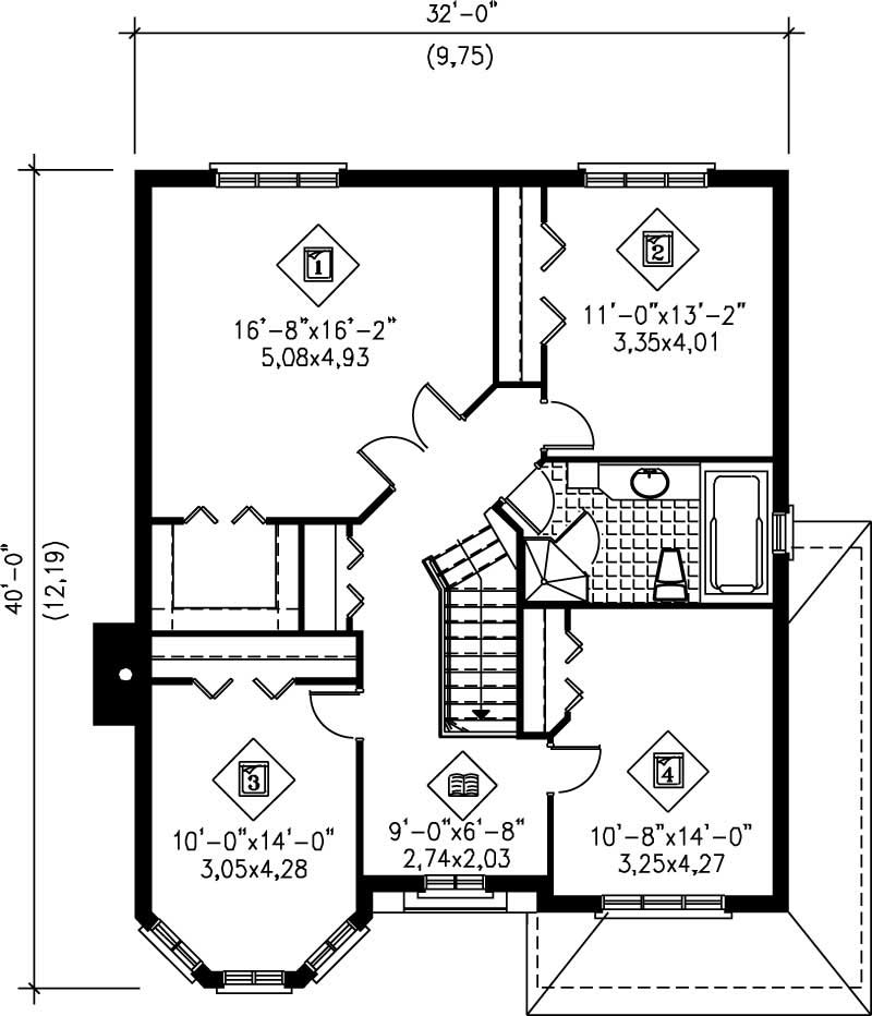 Floor Plan Second Story of European Plan #157-1195