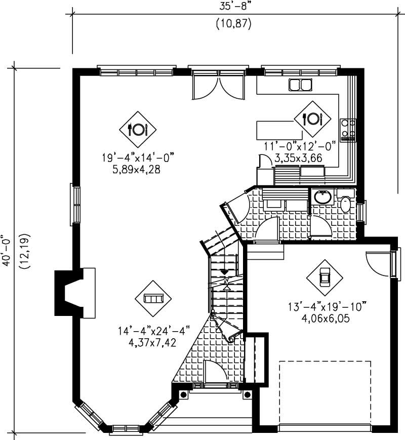 Floor Plan First Story of European Plan #157-1195