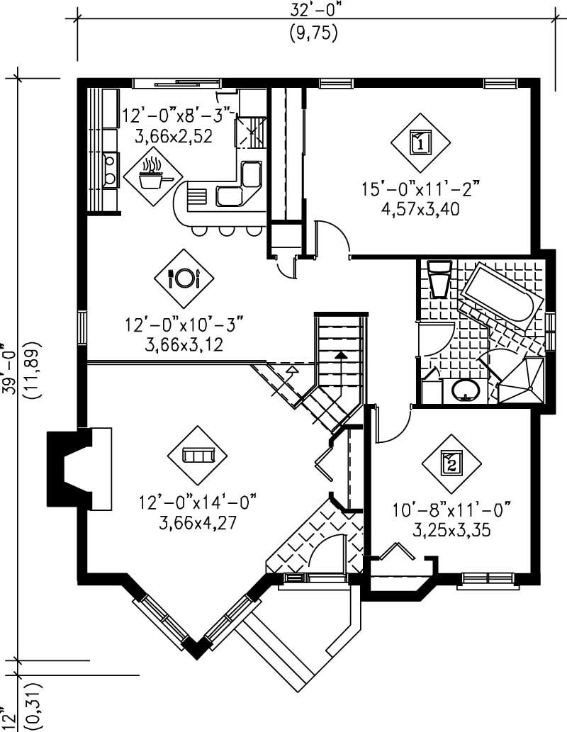 Floor Plan First Story of Bungalow Plan #157-1196