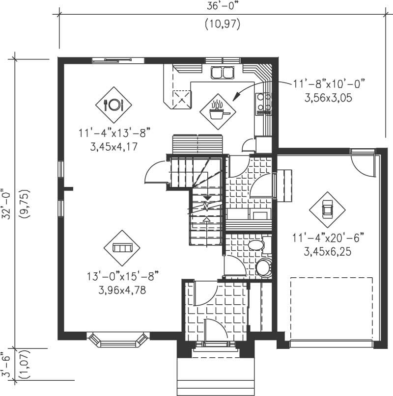 Floor Plan First Story of European Plan #157-1197