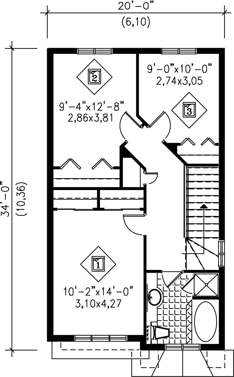 Floor Plan Second Story of Craftsman Plan #157-1198