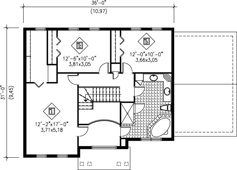 Floor Plan Second Story of Colonial Plan #157-1199