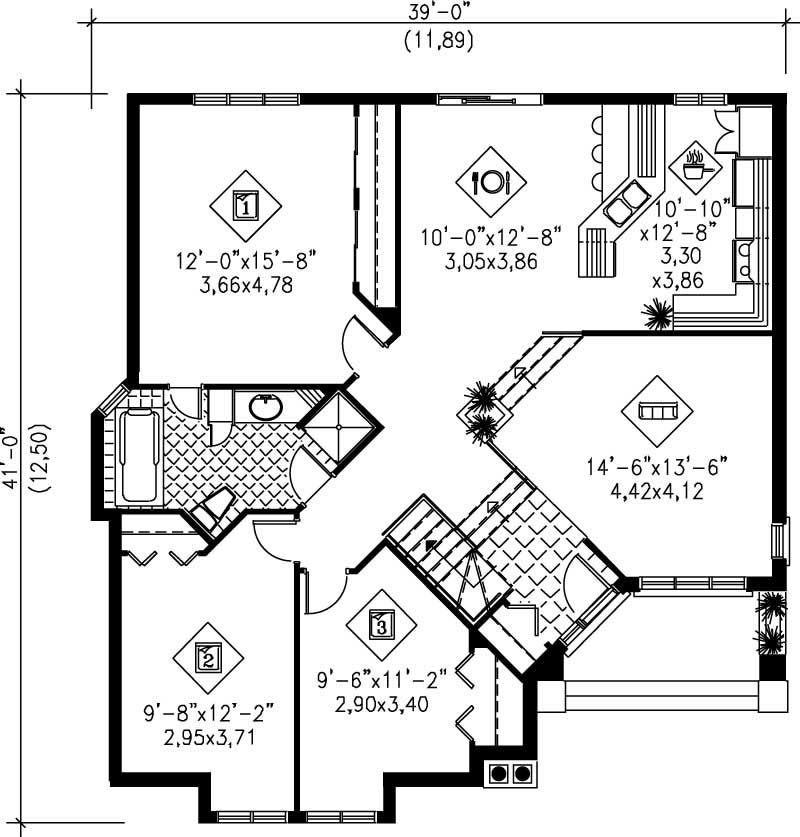 Floor Plan First Story of Craftsman Plan #157-1201