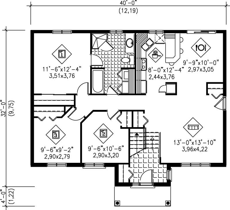Floor Plan First Story of Ranch Plan #157-1203