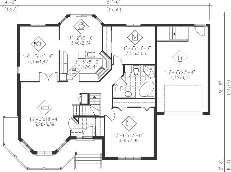 Floor Plan First Story of Country Plan #157-1204