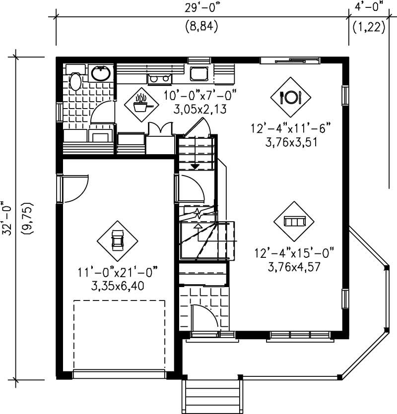 Floor Plan First Story of Small House Plans #157-1209