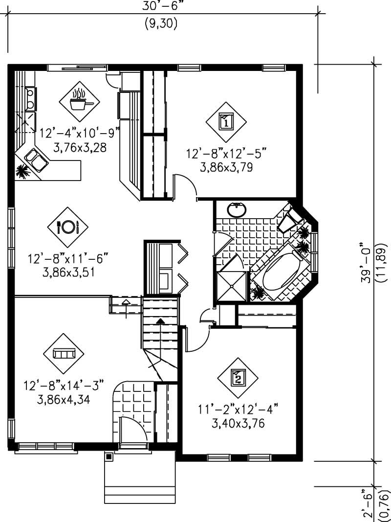 Floor Plan First Story of Bungalow Plan #157-1210