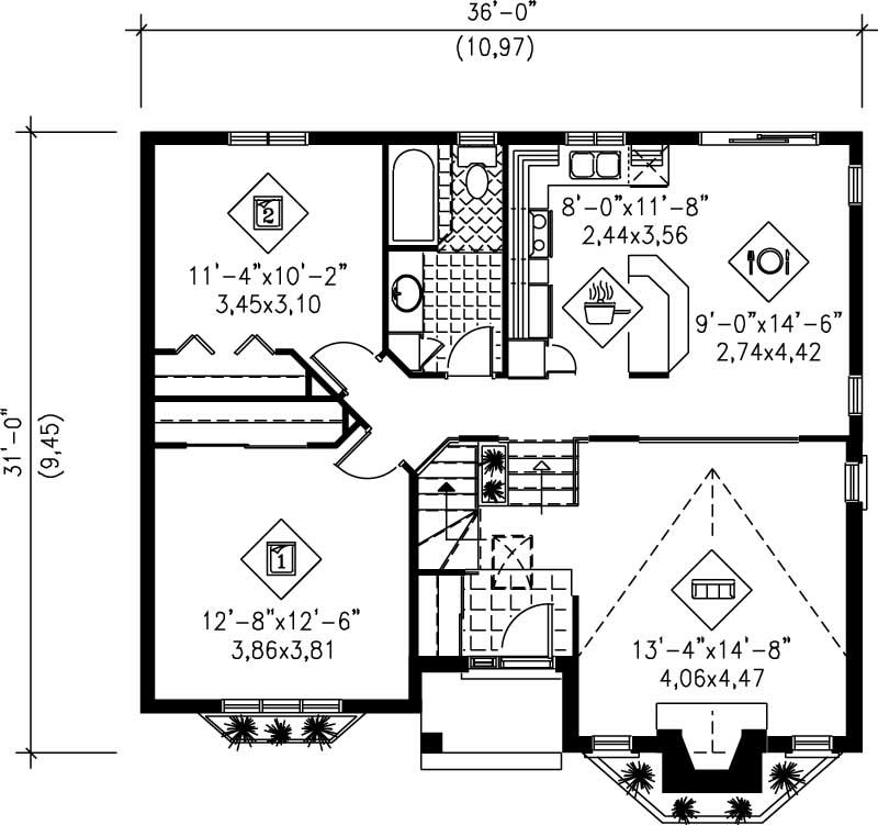 Floor Plan First Story of Craftsman Plan #157-1211