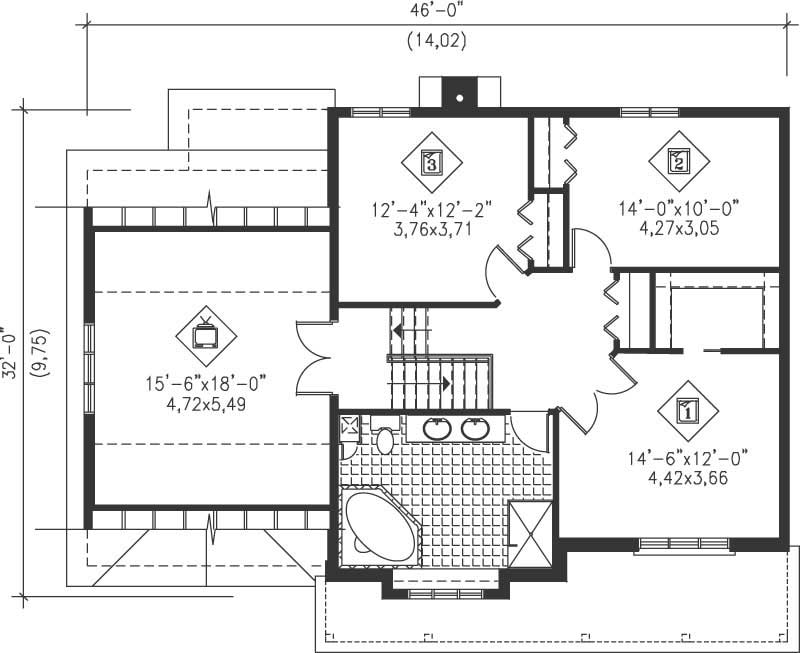 Floor Plan Second Story of Country Plan #157-1212
